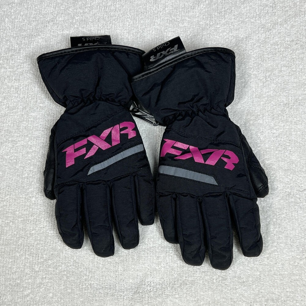 FXR Gloves Girls Small Black Insulated Winter Snowmobile Pink Logo Gauntlet